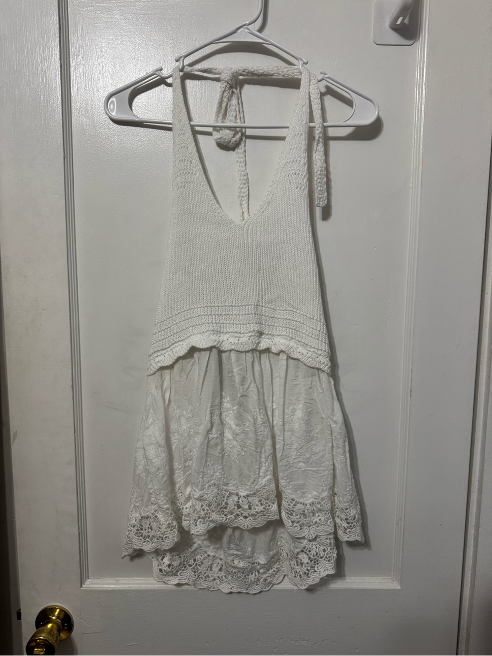 Anthropologie Ivory Halter Neck Knit and Lace Peplum Top Size Medium